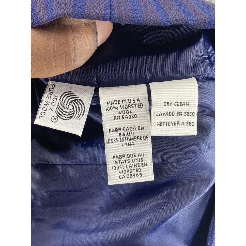Christian Dior Woman’s Vintage Blue Pinstripe Double Breasted Wool‎ Blazer SZ 8P